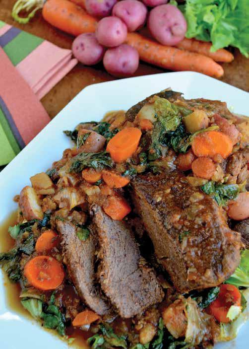 Italian Pot Roast Serves 6 to 8 3½ to 4 pound boneless chuck roast salt and freshly ground black pepper 1 tablespoon vegetable oil 1 onion, chopped 3 carrots, peeled and sliced into 1-inch chunks 2