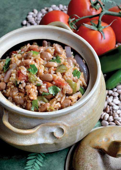 Mexican Rice and Beans Serves 8 to 10 1 cup dried pinto beans 1 tablespoon vegetable oil 1 red onion, sliced ½-inch thick 1 green pepper, finely chopped 1 Jalapeño pepper, finely chopped (for a
