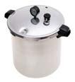 The Mirro 12-quart canner has shown up in MFP classes. 3-piece ball-shaped weight. The weight is threaded on the vent port which can be tricky when steam is escaping (venting).