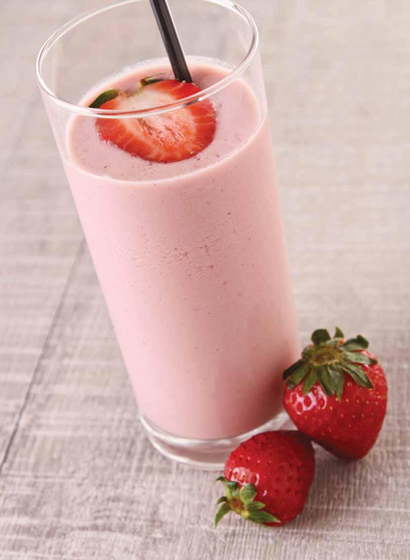 Strawberry Shake Serves 3 Ingredients ½ punnet strawberries 1 tablespoon water 250ml semi-skimmed milk 125g low-fat vanilla yogurt 1 teaspoon honey Method 1.