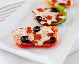Bell Pepper Pizzas Ingredients (Makes 4-6 servings) 4 large bell peppers, assorted colors, washed 1 cup pizza sauce (favorite tomato sauce) 1 cup shredded mozzarella cheese 1 teaspoon Italian