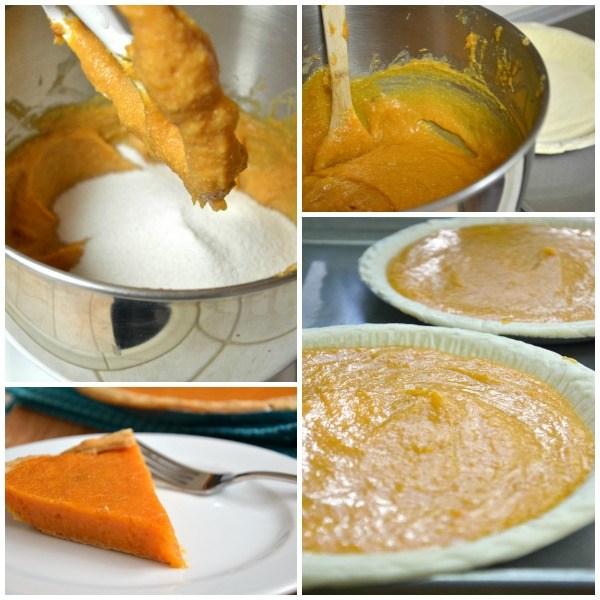 sweet potato pie has just a hint of vanilla that compliments the sweet and creamy potatoes. The filling is divided between two unbaked pie shells. Wait, did I mention that?