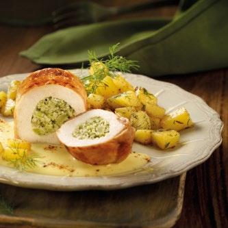 CHICKEN FILLET ROULADE "Broccoli" Mildly seasoned chicken breast meat, formed meat, wrapped