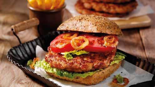 CHICKEN BURGER PATTY, Patty of juicy, tender chicken leg meat, formed, delicately refined with