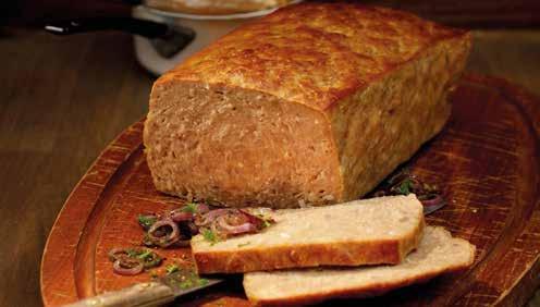 MEAT LOAF, Fluffy meat loaf of pork meat, heartily seasoned and refined with onions.