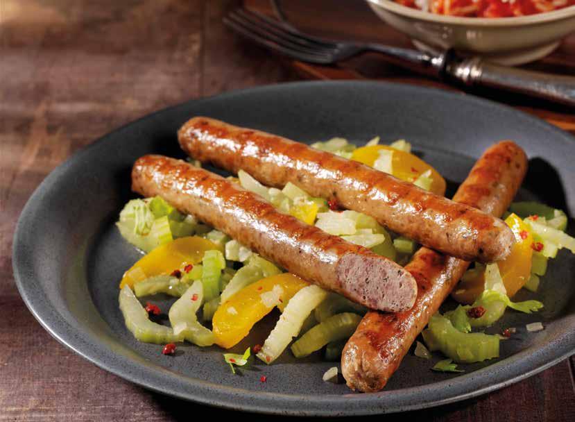 POULTRY BRATWURST with grill marks, Fine bratwurst of pure poultry meat in collagen casing, aromatically seasoned,