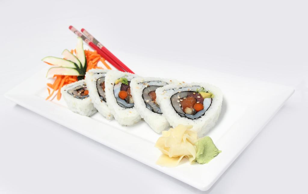 55 Crabstick, Avocado, Rolled & Fried. Topped w/spicy Garlic Sauce 124. Baked Spicy Tuna Roll.......$6.55 Spicy *Tuna Rolled and Fried. Topped w/spicy Garlic Sauce 125. B-12 Roll....$9.