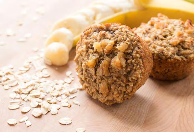 Makes 12 servings 2 large ripe bananas, mashed 1 egg 1/2 cup MUSSELMAN S Apple Butter 1/2 cup milk 1/2 cup plain yogurt 1 ½ cups oat flour** 1 ¼ cups old-fashioned oats 1/4 cup brown sugar 1 teaspoon