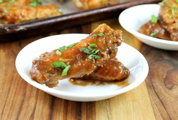 Makes 6 servings Wings 3 pounds chicken wings 2 tablespoons vegetable oil 1/2 teaspoon salt 1/2 teaspoon garlic powder 1/2 teaspoon ground ginger Game Day Asian Chicken Wings Recipe created by Miss