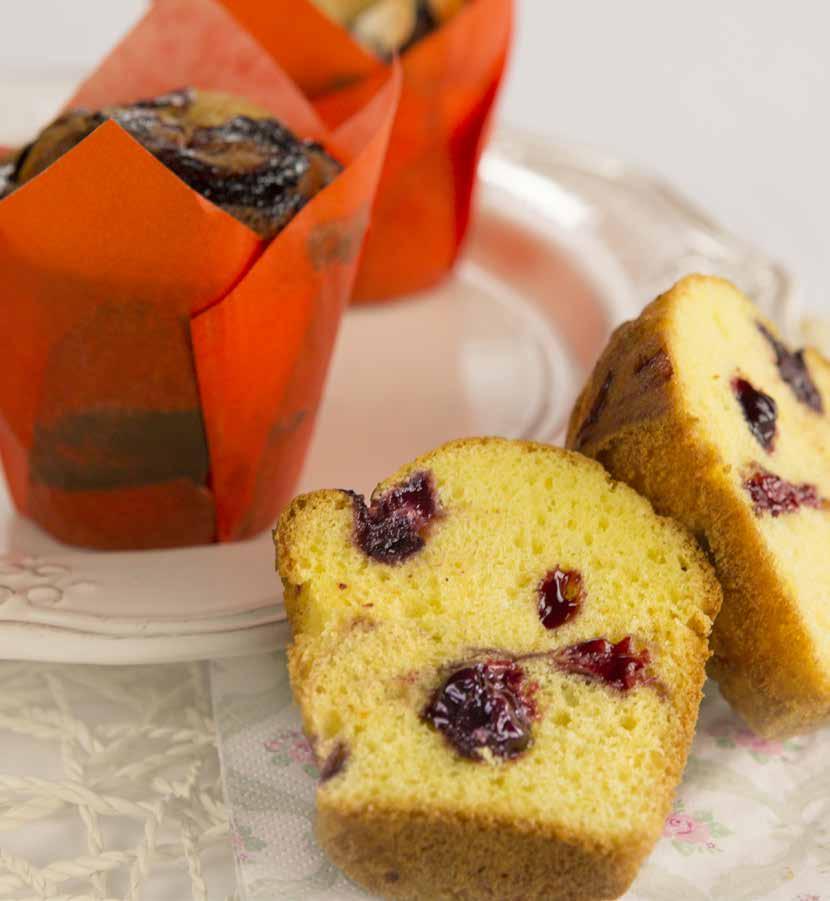 MUFFINS WITH AMARENA SOUR CHERRY PASTRY FILLING Muffin & plumcakes recipe 1 kg PreGel Pronto Flamenco Gluten Free (Code 44628) 500 g Eggs 500 g Buttercream Thoroughly blend ingredients together in a