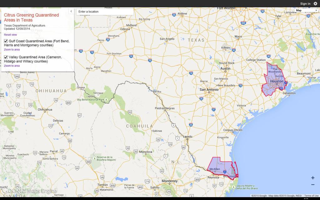 Two Quarantine Areas in Texas Gulf