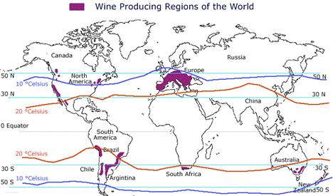 Wine producing regions of the world (Source: Global Economy, http://www.thirtyfifty.co.uk/images/world-wine-map.gif ).