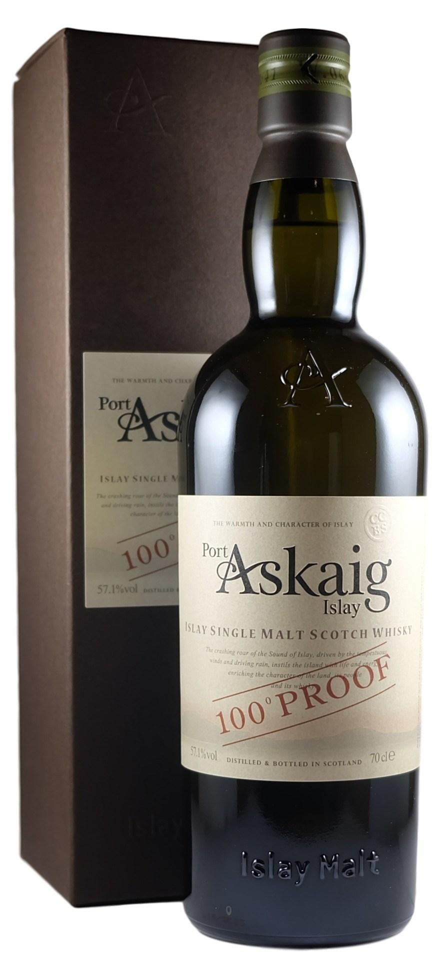 PORT ASKAIG 100 PROOF 57.1% Alc/Vol; Islay Aged in refill American oak, the youngest whisky in Port Askaig 100 proof is seven years old and it is bottled at 100 British proof: 57.1% ABV.