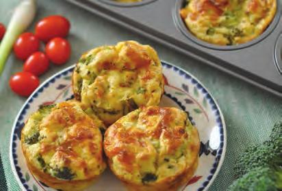 Veggie Quiche Muffins 3 4 cup low fat cheddar cheese, shredded 1 cup green onion or onion, chopped 1 cup broccoli, chopped 1 cup tomatoes, diced 2 cups low fat milk 4 eggs 1 cup baking mix (for