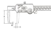 M&W_Calipers_P26-31 13/4/05 5:19 pm Page 27 DIGITRONIC CALIPER FOR EXTERNAL GROOVES 120-DC SERIES Features knife style jaws for measuring of external grooves MW120-15DC 0-150mm /