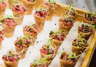 canapé packages TASTER (5 PIECE) $40 Pork & fennel sausages rolls with a chilli & tomato relish Bolognese, pea & parmesan arancini ball & wasabi mayo Mini kransky dog with pickled onion, American
