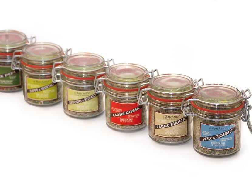 PRODUCT: ERM hermetic jars Fine Italian sea salt with herb and spice mixes in an beautiful and easy jar with hermetic lead. ERM 024V Mix Pepi - Whole peppercorns mix ERM 028.