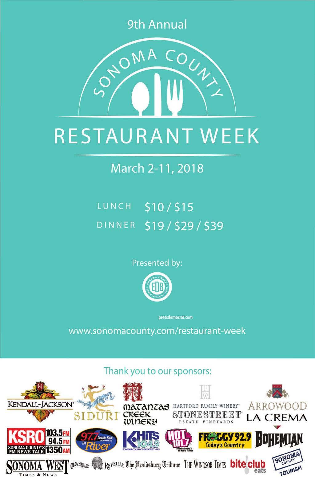 SONOMA COUNTY RESTAURANT WEEK REPORT ADVERTISING EXAMPLES Advertising Above are two examples of physical advertising collateral used to publicize Restaurant Week.