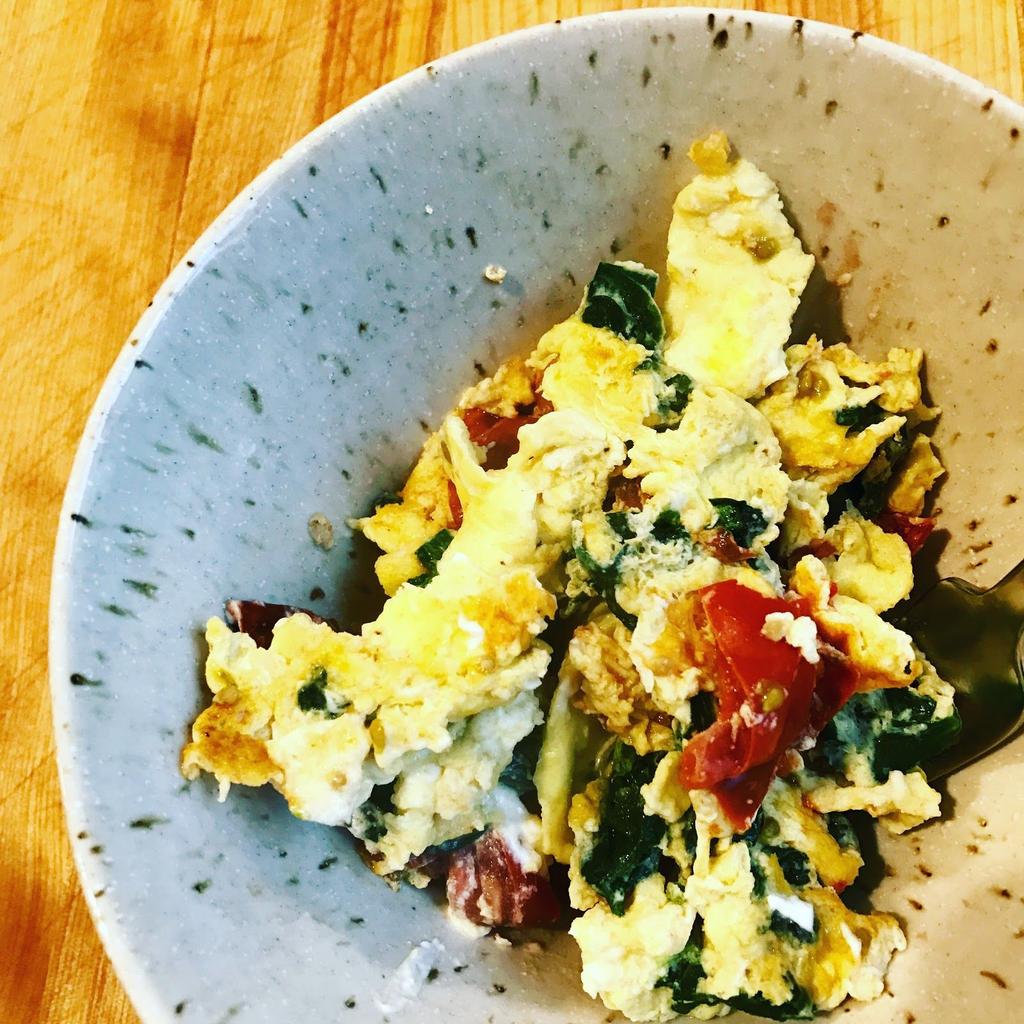 Quick, Healthy Egg Scramble Ingredients: 2-5 Eggs, depending on if you re making it for 1 or 2 people (lightly whisked + a touch of sea salt & pepper) Greens of your choice (spinach, kale, etc.