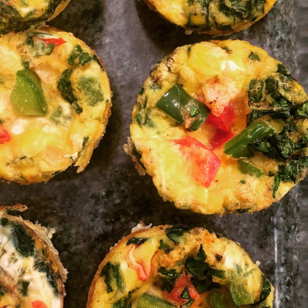 VEGGIE LOADED EGG MUFFINS Ingredients: 12 eggs 1 cup chopped, cooked breakfast meat (I recommend turkey or chicken sausage) *You could easily use veggie sausage or crumbles instead to keep it