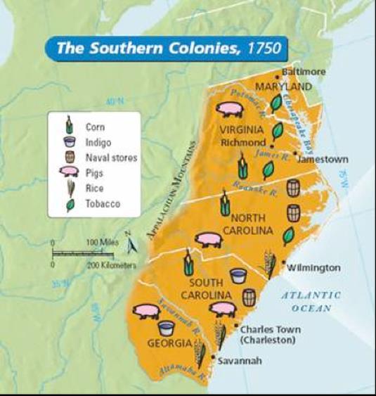 4 Southern Colonies Maryland, Virginia, North and South Carolina, Georgia Climate/Geography The Southern Colonies enjoyed warm climate with hot summers and mild winters.