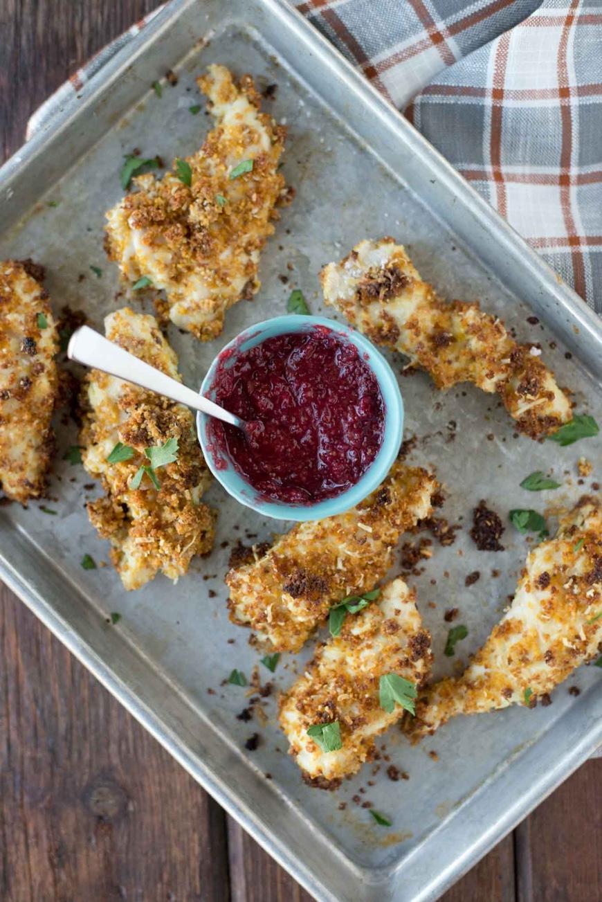 cornbread baked chicken fingers SERVES 4 Great kid-friendly recipe that can be versatile such as crispy chicken tacos, salads or just eaten plain with dipping sauce.