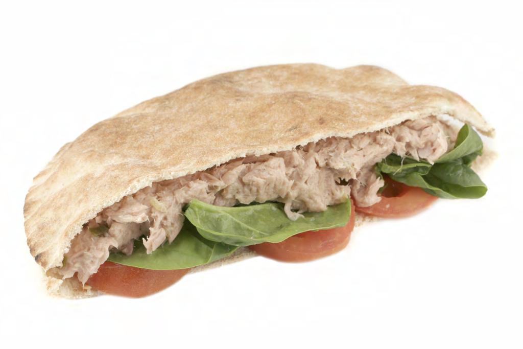 Tuna salad pita pockets 1 can (170 g) light tuna packed in water, drained 30 ml (2 tbsp) light mayonnaise 15 ml (1 tbsp) lemon juice 125 ml (½ cup) romaine lettuce 125 ml (½ cup) cheddar cheese 2