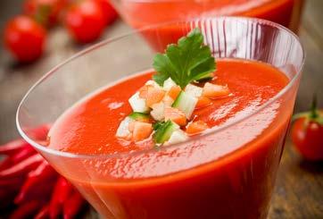 Gazpacho 3 cups fresh tomato juice 1 3 cup red wine vinegar 1 4 cup olive oil 2 large ripe tomatoes, quartered 1 cucumber, peeled and cut into chunks 1 small onion, quartered 1 bell pepper, quartered