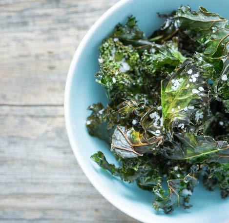Kale Chips 1 bunch kale, stems removed, torn into bite-size pieces 1 tablespoon olive oil 1 teaspoon sea salt Preheat oven to 350 F. Drizzle kale with olive oil and massage oil into the kale.