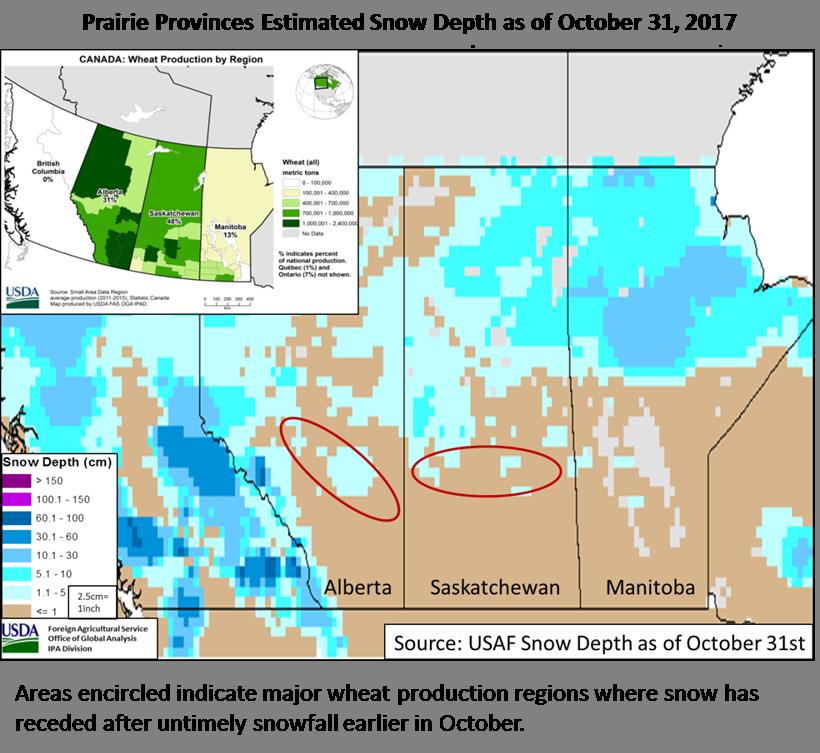 United States Department of Agriculture Foreign Agricultural Service Circular Series WAP 11-16 November 2016 World Agricultural Canada Wheat: Snow Interrupts Harvest Prairie Provinces Estimated Snow