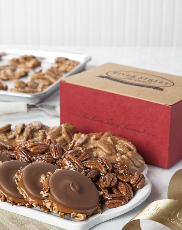 Classic GIFT BOXES Perennial best-sellers, perfect for any time of year! River Street Collection World Famous Pralines, Milk Chocolate Bear Claws and Glazed Pecans combined in one gift box.