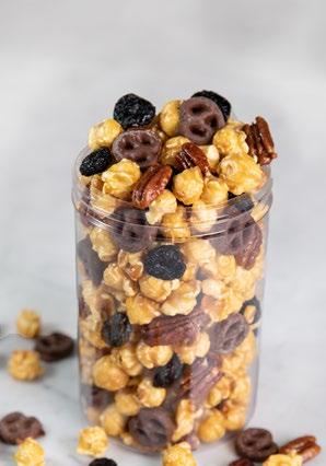 Cherry Pecan Caramel Crunch This irresistible fruit and nut mix contains our fresh popped Caramel Corn, Glazed Pecans,