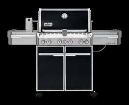 Lighted control knobs and LED lighting assist with night-time grilling.