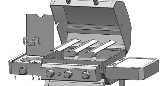 GRILL BODY. Now, you can attach the warming rack to these bolts as shown above and secure with HEX NUTS only finger tight.