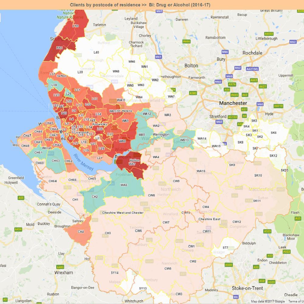 CLIENTS COHORT SUMMARY: BY POSTCODE AREA OF RESIDENCE IDU: PSYCHOACTIVE DRUG