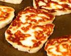 3. To finish, cut the halloumi cheese into thin slices, about ¼ inches thick.