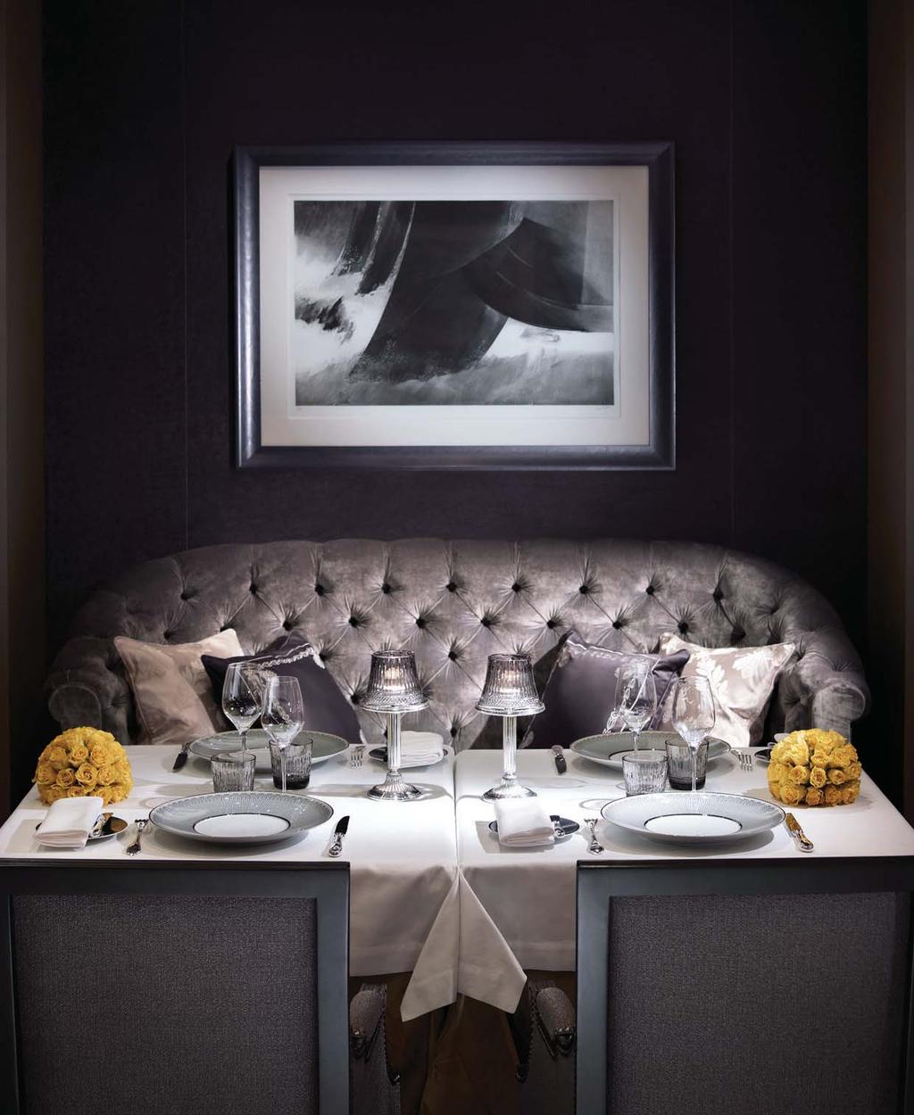 leaving a panorama of glittering stars outside, we stepped into L Abeille restaurant where a flurry of silver, grey and taupe tones greeted us politely.