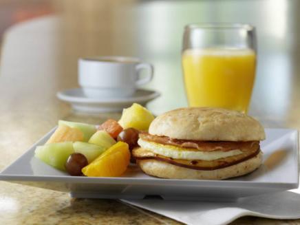 Eggs & Ham - garden vegetable egg white patty, spinach, ham, english muffin, havarti or muenster cheese The Western - garden vegetable egg white patty, potato roll, peppers & onions, slice of ham,
