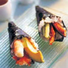 TEMAKI 1 piece (Hand Rolls,all with sushi rice & nori) 1. SHAKE 4.80 salmon 2. MAGURO 5.20 tuna 3. EBI TEMPURA 4.80 prawn tempura, cucumber, teriyaki sauce 4. UNAGI 6.