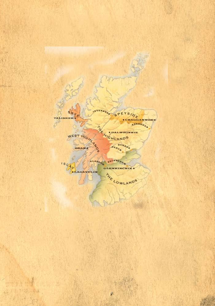Whisky regions Map of Scotland showing the main