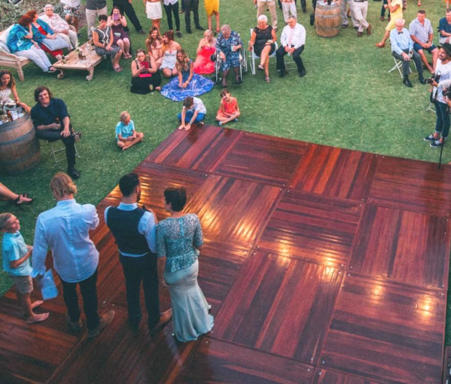 info@ Dance floors Cost includes installation. Indoor Dance Floor - Oak Parquetry - Sample sizes 3.6 m x 3.6 m 13m 2 $360.00 approx 40 guests 4.5 m x 4.