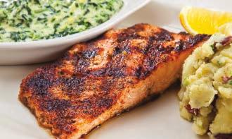 *FRESH SALMON 23.95 Grilled or blackened, served with choice of any two signature sides.