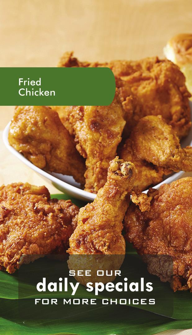 Fried Chicken 16 Pieces...32.99 4 breasts, 4 thighs, 4 legs, 4 wings 8 Pieces...16.99 2 breasts, 2 thighs, 2 legs, 2 wings 4 Pieces...8.99 1 breast, 1 thigh, 1 leg, 1 wing By the Piece BREAST...3.75 (405 cal.