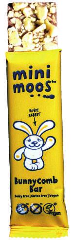 MINI MOOS Cheeky Orange Bar (110029) MINI MOOS Bunnycomb Bar (110024) DESCRIPTION: A snack sized bar made from a blend of cocoa, sugar, rice and orange.