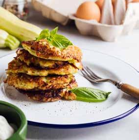 corn and zucchini fritters PREPARATION TIME: 25 MINUTES COOKING TIME: 25 MINUTES 625g zucchini, grated 500g chickpeas, drained 375g corn kernels 30g cucumber, diced 375g tomatoes, diced 35g red