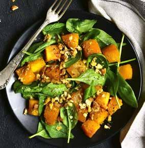 citrus and pumpkin salad PREPARATION TIME: 20 MINUTES COOKING TIME: 20 MINUTES 240gm red onion 400gm baby spinach 50gm pumpkin seeds, toasted juice of two large oranges, zest of one 50ml olive oil