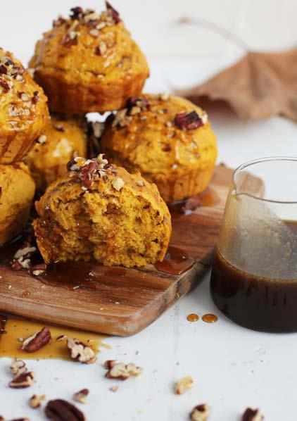 Pumpkin muffins with maple caramel and pecans 20 mins 20 mins Makes 12 500 gm pumpkin that has been peeled, deseeded and diced 100 gm unsalted butter, melted ½ cup buttermilk ¾ cup (150 gm) brown