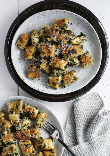 Kale & ricotta gnudi with brown butter Serves 4 150 gm kale leaves, about 1 bunch 600 gm fresh ricotta, drained of excess liquid 2 egg yolks 1 cup plain flour ½ cup (50 gm) finely grated parmesan