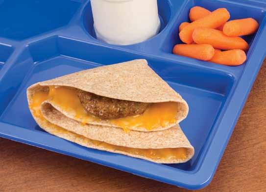 Sausage and Cheese Quesadilla 8" Tortilla, 100% whole-wheat* Cheese, mozzarella, shredded, reduced-fat or cheese, cheddar, shredded, reduced-fat or combination of both Sausage patty, fully cooked,