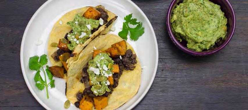 MAKE FRESH DINNERS - OCTOBER 2016 SWEET POTATO & BLACK BEAN TACOS Calories 500; Fat 24g; Saturated Fat 8g; Carbohydrates 65g; Fiber 15g; Protein 14g; Cholesterol 10mg; Sodium 400mg Grocery List